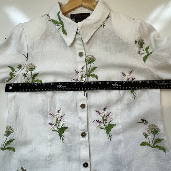 Nina McLemore White Linen Jacket Size 8 Embroidered Floral Blouse White Resort - Picture 7 of 10